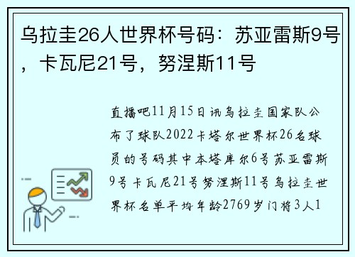 乌拉圭26人世界杯号码：苏亚雷斯9号，卡瓦尼21号，努涅斯11号