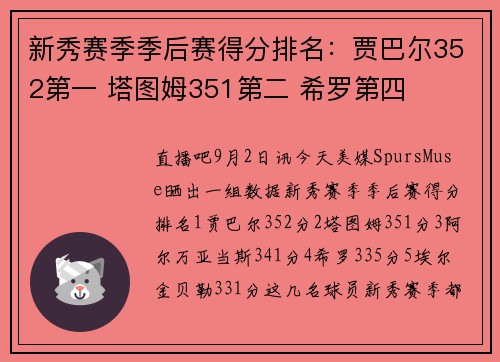 新秀赛季季后赛得分排名：贾巴尔352第一 塔图姆351第二 希罗第四